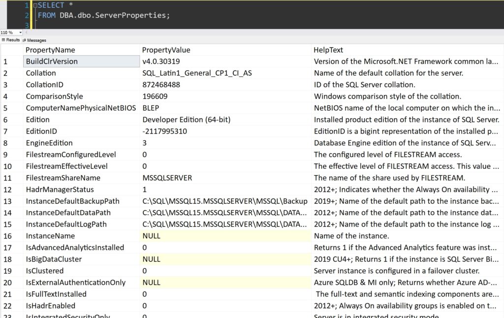 dbo.ServerProperties view